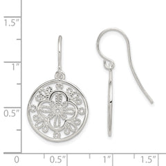 Sterling Silver Polished & Textured Filigree Circle Dangle Earrings