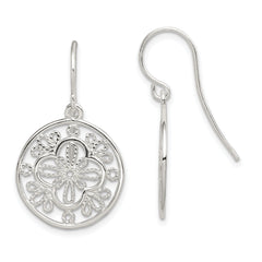 Sterling Silver Polished & Textured Filigree Circle Dangle Earrings