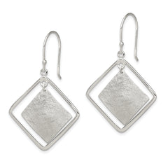 Sterling Silver Polished & Textured Double Square Dangle Earrings