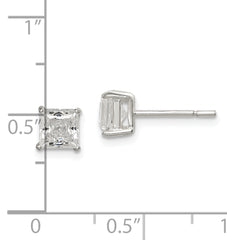 Sterling Silver Polished 5mm Princess CZ Stud Earrings