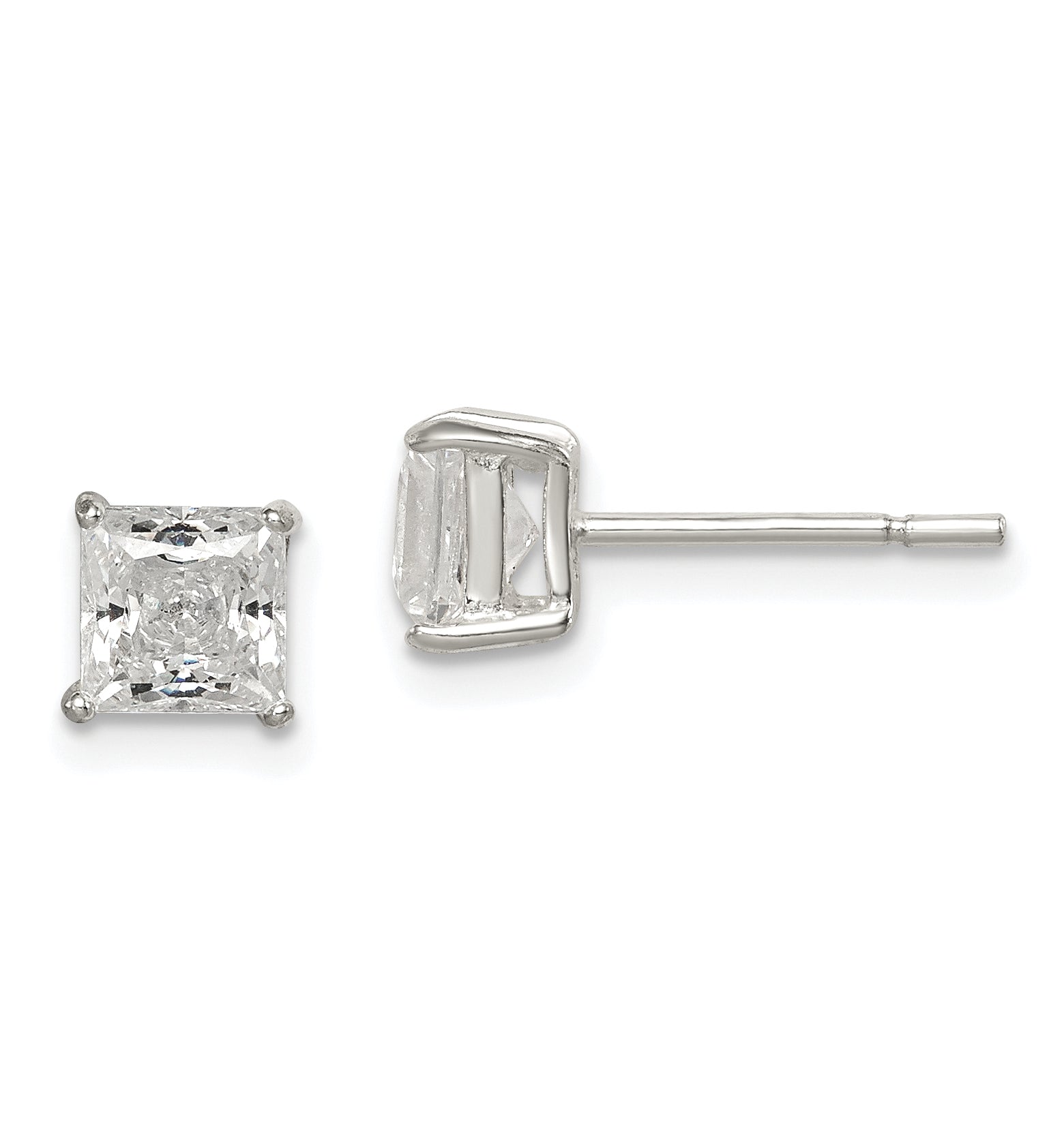 Sterling Silver Polished 5mm Princess CZ Stud Earrings