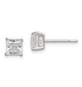 Sterling Silver Polished 5mm Princess CZ Stud Earrings