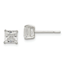 Sterling Silver Polished 5mm Princess CZ Stud Earrings