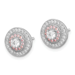 Sterling Silver Rhodium & Rose Gold-plated Pav̢̢̮ââ¬Å¡Ã¬Ãâ¦Ã¡ CZ Circle Post Earrings