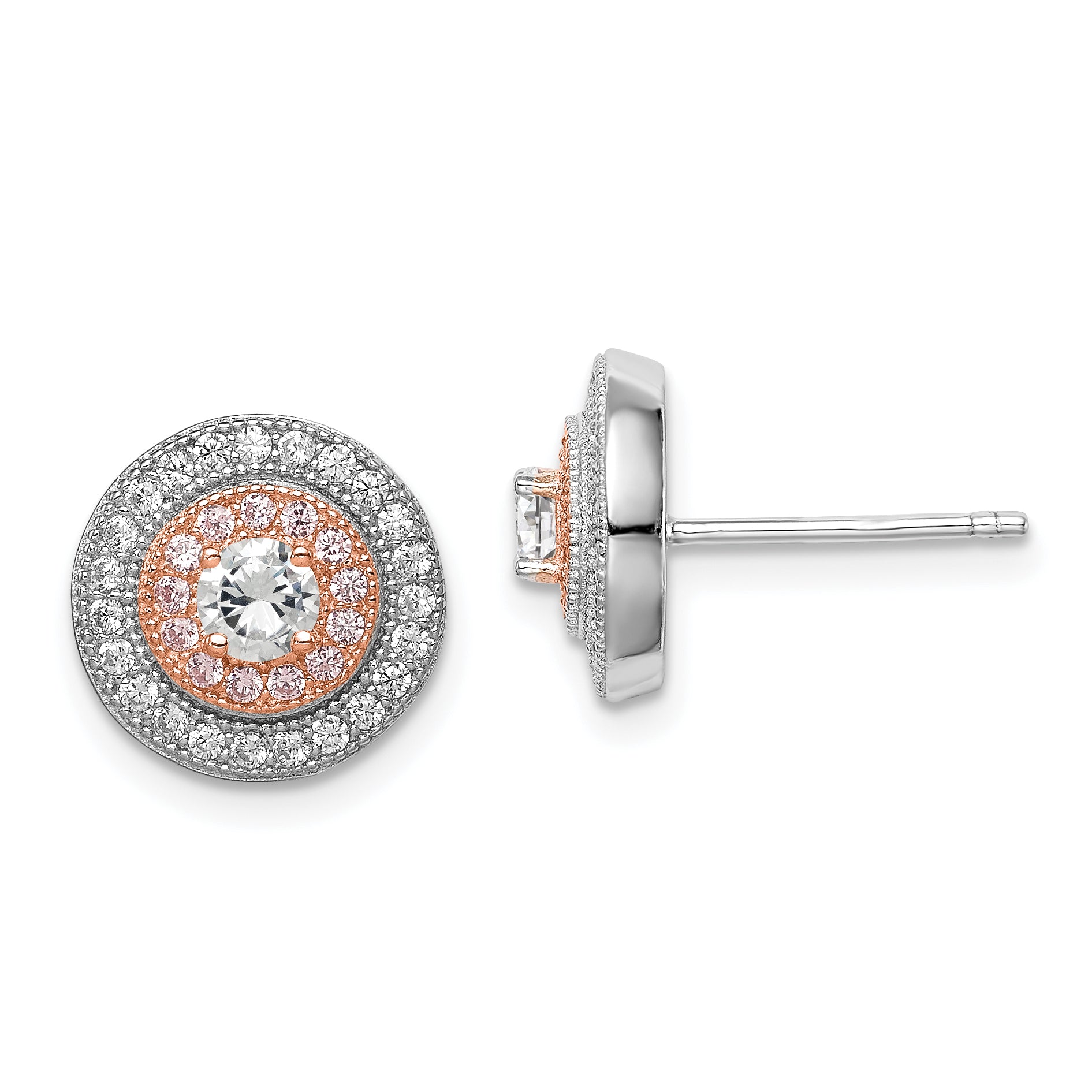 Sterling Silver Rhodium & Rose Gold-plated Pav‚ CZ Circle Post Earrings