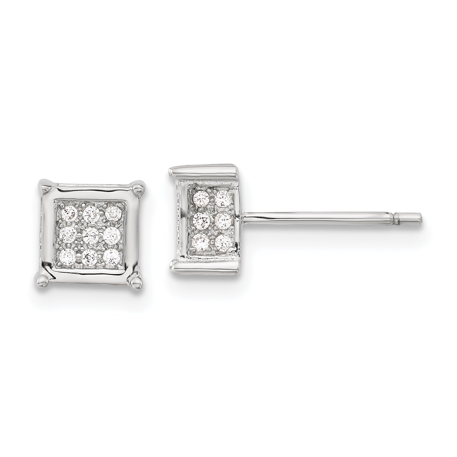 Sterling Silver Rhodium-plated Polished CZ Square Post Earrings