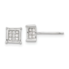 Sterling Silver Rhodium-plated Polished CZ Square Post Earrings