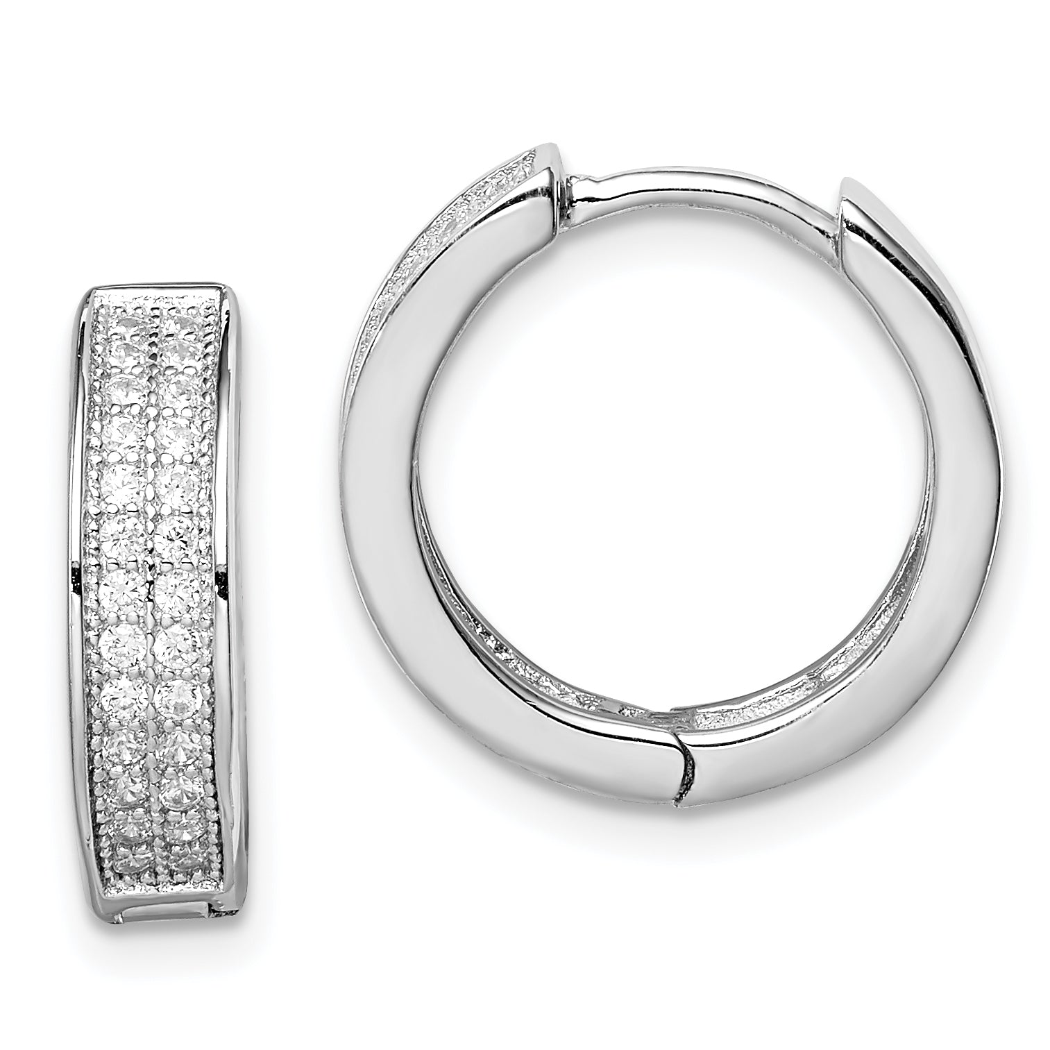 Sterling Silver Rhodium-plated 2-row Pav‚ Hinged Hoop Earrings