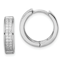 Sterling Silver Rhodium-plated 2-row Pav‚ Hinged Hoop Earrings