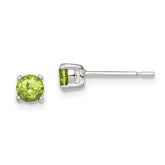 Sterling Silver Polished 4mm Round Light Green CZ Stud Earrings