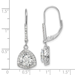 Sterling Silver Rhodium-plated Polished CZ Leverback Earrings