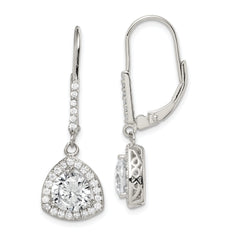 Sterling Silver Rhodium-plated Polished CZ Leverback Earrings