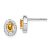 Sterling Silver Rhod-plated Yellow and White CZ Oval Stud Earrings