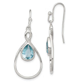 Sterling Silver RH-plated Polished Blue Glass Teardrop Dangle Earrings