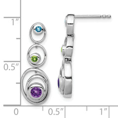 Sterling Silver Rhodium-plated Peridot Blue Topaz and Amethyst Earrings