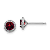Sterling Silver Rhodium-plated Garnet and CZ Post Earrings