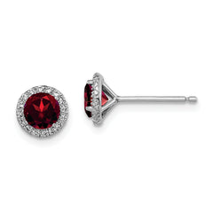 Sterling Silver Rhodium-plated Garnet and CZ Post Earrings
