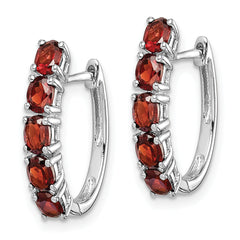 Sterling Silver Rhodium-plated Polished Garnet Hinged Hoop Earrings
