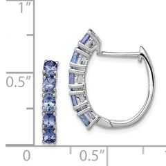 Sterling Silver Rhodium-plated Oval Tanzanite Hinged Hoop Earrings
