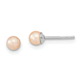 Sterling Silver Rhodium Plated 3-4mm Pink Round Freshwater Cultured Pearl Post Stud Earrings