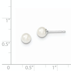 Sterling Silver Rhodium Plated 5-6mm White Round Freshwater Cultured Pearl Post Stud Earrings