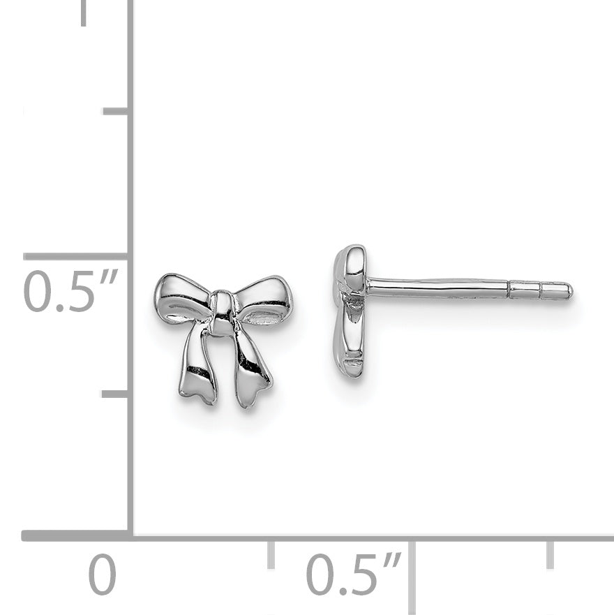 Sterling Silver Rhodium-plated Polished Bow Children's Post Earrings