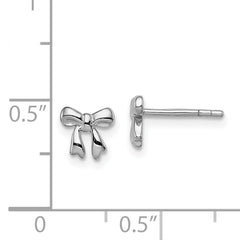 Sterling Silver Rhodium-plated Polished Bow Children's Post Earrings