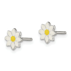 Sterling Silver Polished Yellow & White Enameled Flower Children's Post Earrings