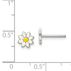 Sterling Silver Polished Yellow & White Enameled Flower Children's Post Earrings