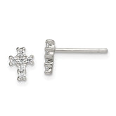Sterling Silver Rhodium-plated Polished CZ Cross Post Earrings
