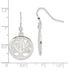 Sterling Silver Polished Round Tree Shepherd Hook Earrings