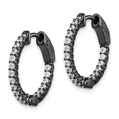 Sterling Shimmer Black Rhodium-plated 38 Stone 1.75mm CZ In and Out Round Hinged Hoop Earrings