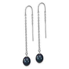 Sterling Silver Rhodium-plated Polished 7-8mm Black Freshwater Cultured Pearl Threader Earrings