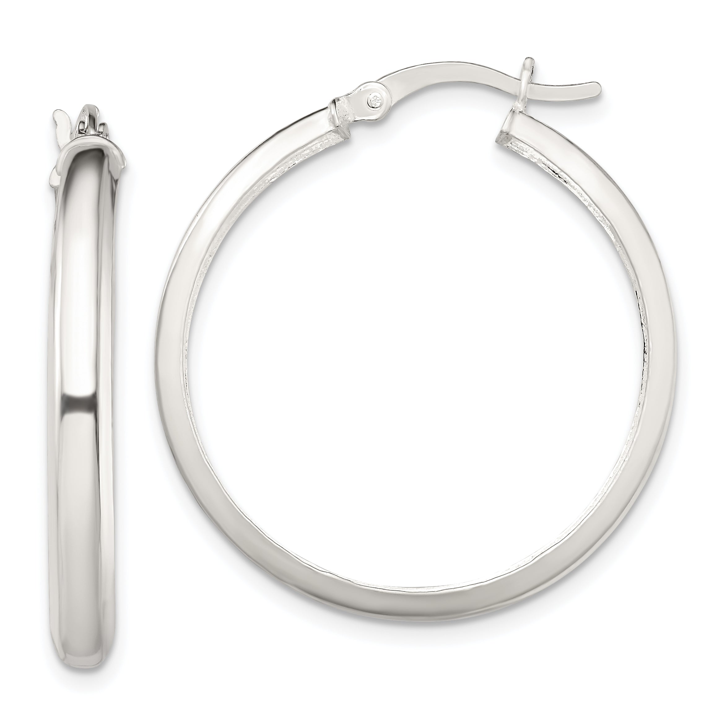 Sterling Silver Polished 4mm Round Hoop Earrings