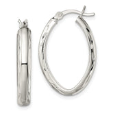 Sterling Silver Polished Diamond-cut Edge 4.25mm Oval Hoop Earrings