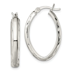 Sterling Silver Polished Diamond-cut Edge 4.25mm Oval Hoop Earrings