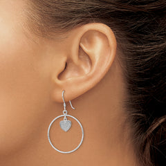 Sterling Silver RH-plated D/C Enamel Glitter Fabric Heart in Circle Earring