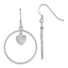 Sterling Silver RH-plated D/C Enamel Glitter Fabric Heart in Circle Earring