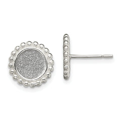 Sterling Silver Polished & Beaded Enamel Glitter Fabric Round Post Earrings