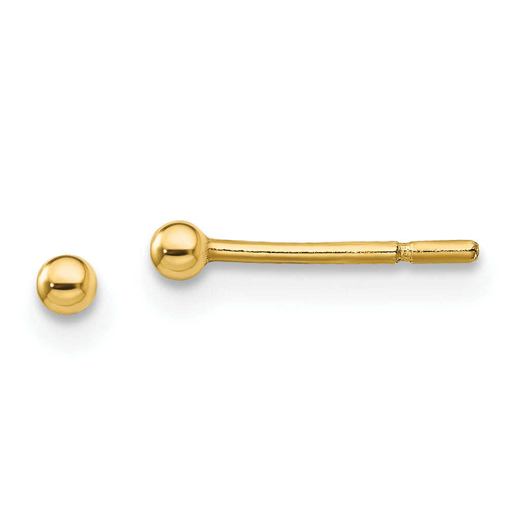 Sterling Silver Gold-Tone Polished 2mm Ball Post Earrings