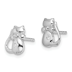 Sterling Silver Rhodium-plated CZ Cat Post Earrings