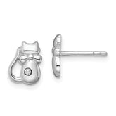 Sterling Silver Rhodium-plated CZ Cat Post Earrings