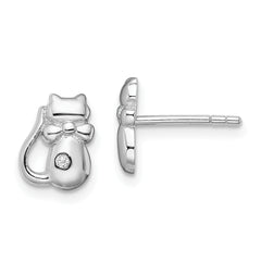 Sterling Silver Rhodium-plated CZ Cat Post Earrings