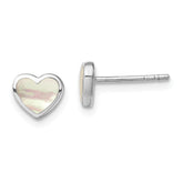 Sterling Silver Rhodium-plated Mother of Pearl Heart Post Earrings