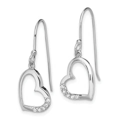 Sterling Silver Rhodium-plated CZ Heart Dangle Earrings