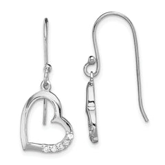 Sterling Silver Rhodium-plated CZ Heart Dangle Earrings