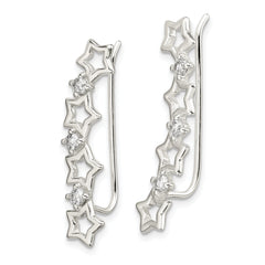Sterling Silver Polished CZ Stars Ear Climber Earrings