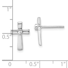 Sterling Silver Rhodium-plated Polished CZ Cross Post Earrings