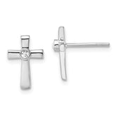 Sterling Silver Rhodium-plated Polished CZ Cross Post Earrings