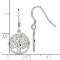 Sterling Silver Rhod-pltd CZ Tree of Life Dangle Shepherd Hook Earrings
